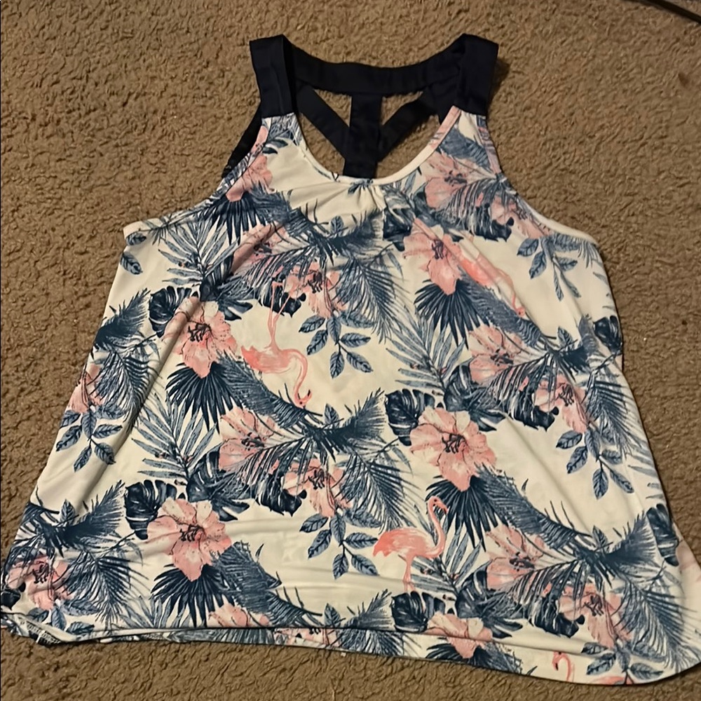 Floral Print Sleeveless Top - Blue and Pink